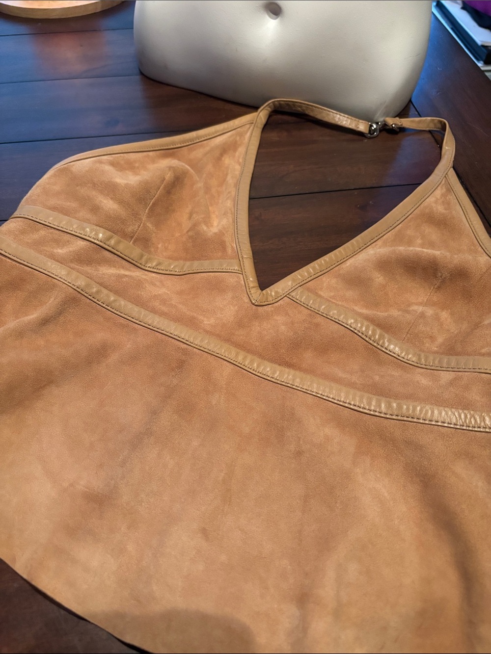 “Rare” Coach Suede Halter Peplum Top - Cognac - Picture 10 of 13